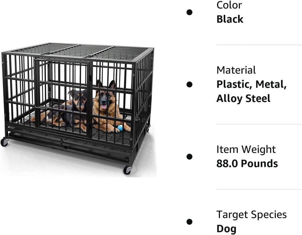 42 Inch Heavy Duty Dog Crate Cage with Wheels for Indoor, Large Dog Kennel with Removable Tray